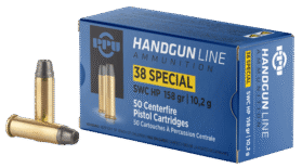 PPU .38 SPECIAL SWC HP 158G 50RD BOX 10 BOXES PER CASE
